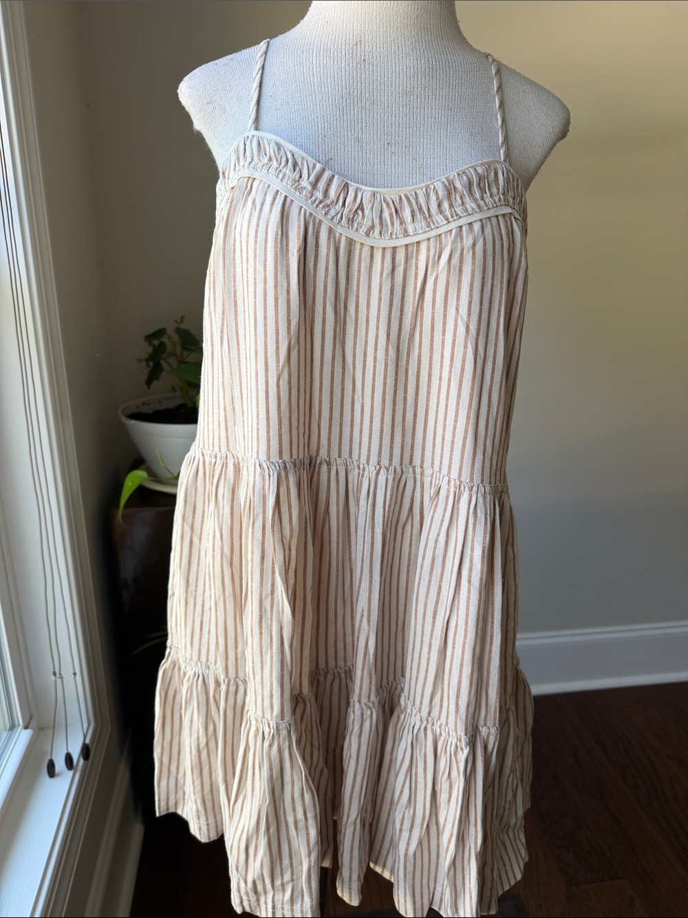 Salt  Water Luxe Cream & Tan Striped Tiered Mini Dress